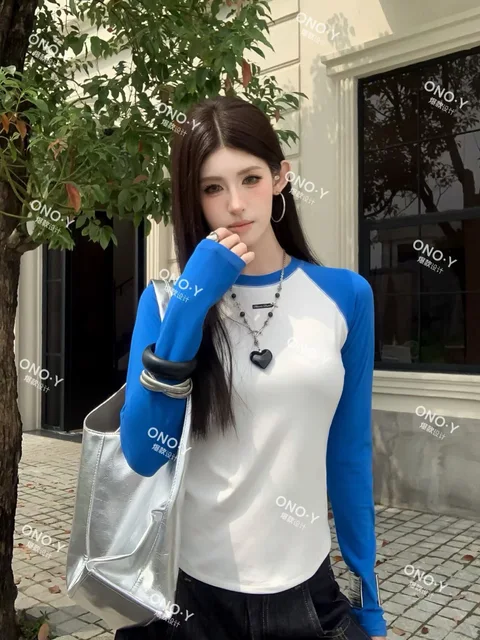 Y551-Áo thun tay dài raglan phối màu phong cách cổ điển Mỹ